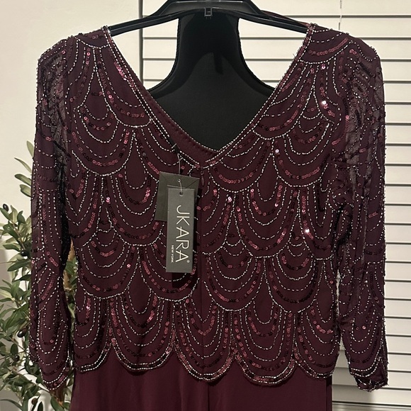 J Kara Plum Beaded Long Sleeve Dress - Picture 3 of 6